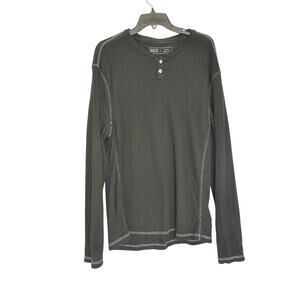 BKE Mens Y2K Black With White Stitching Long Sleeve‎ Henley Size Large
